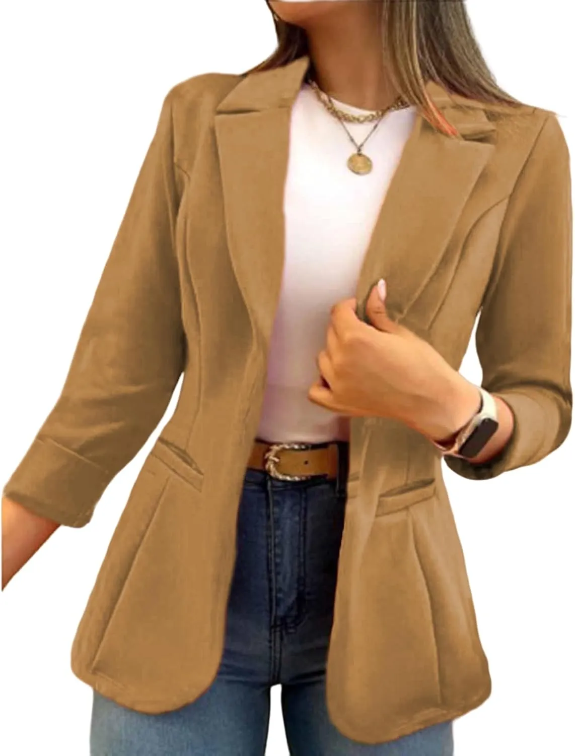 Women's Blazer Business Casual Long Sleeve Lapel Button Slim Work Office Blazer Open Front Casual Jacket Coat Workwear