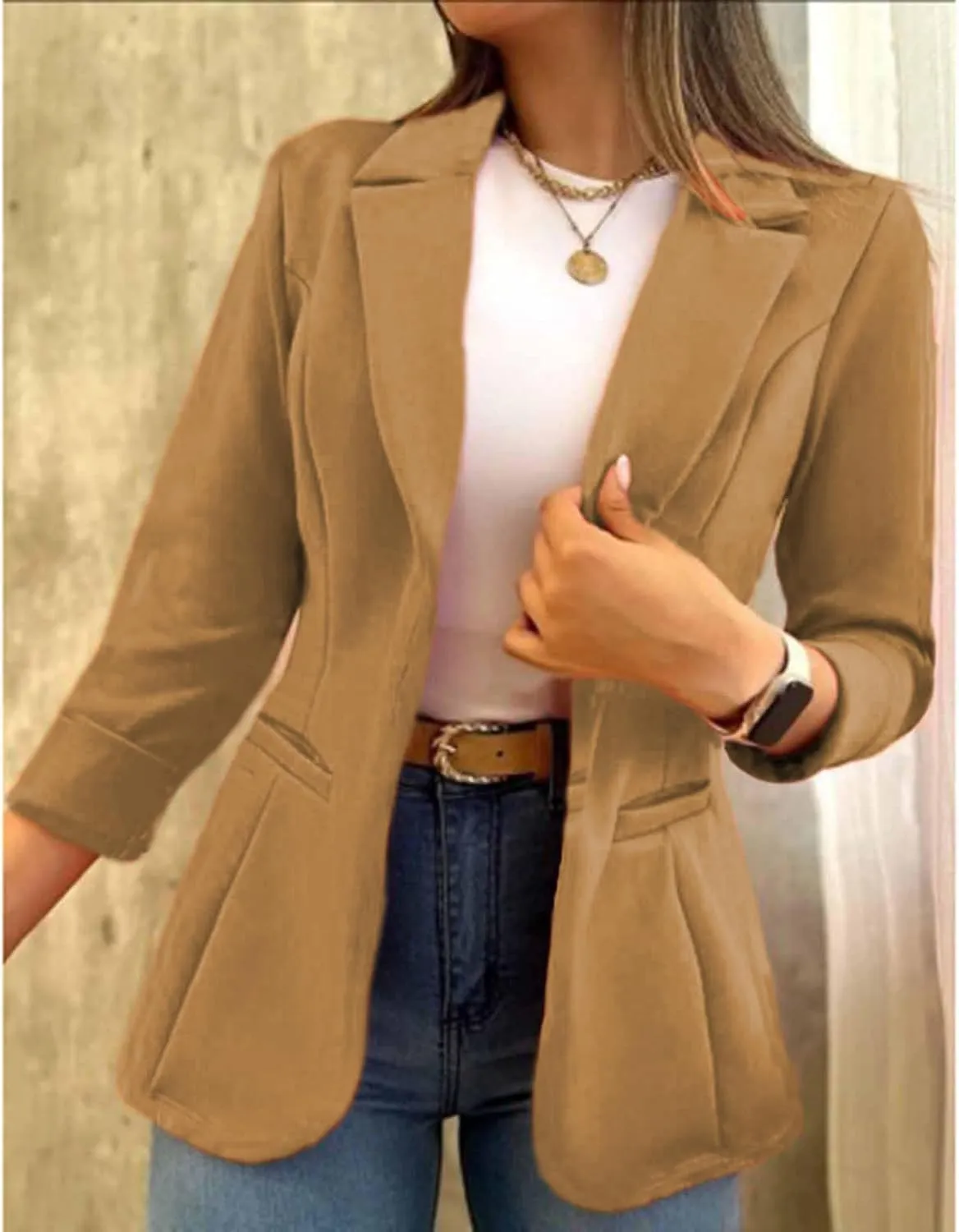 Women's Blazer Business Casual Long Sleeve Lapel Button Slim Work Office Blazer Open Front Casual Jacket Coat Workwear