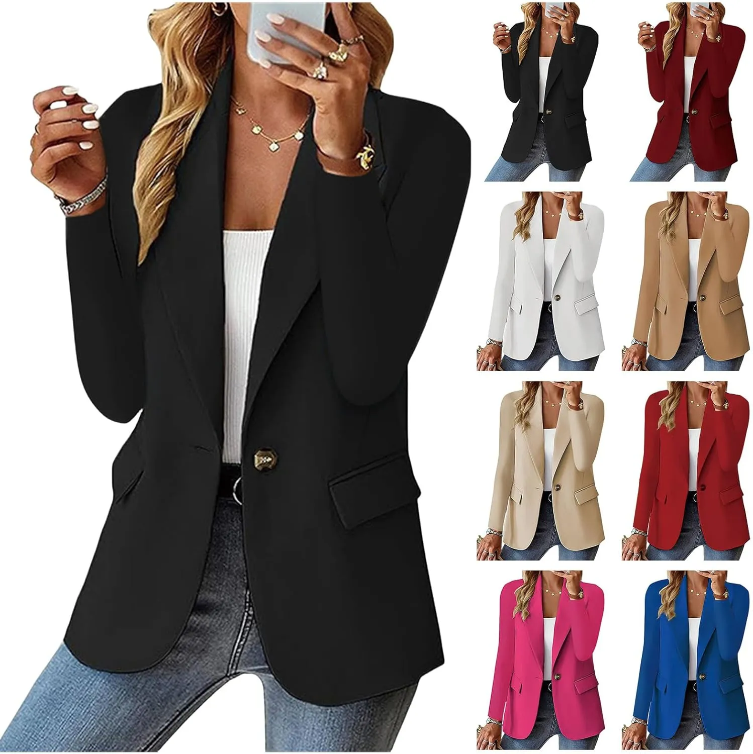 Women's Blazer Casual Bussiness Outfit Long Sleeve Lapel Suit Jacket Open Front Cardigan Work Office Blazer with Pocket