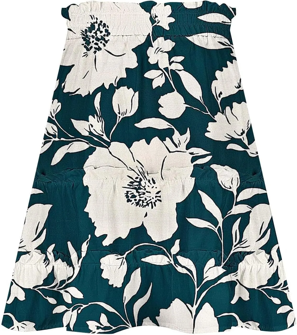 Womens Boho Floral Skirts Pleated Ruffle Tiered High Waisted Drawstring Summer Beach Vacation Mini Skirts