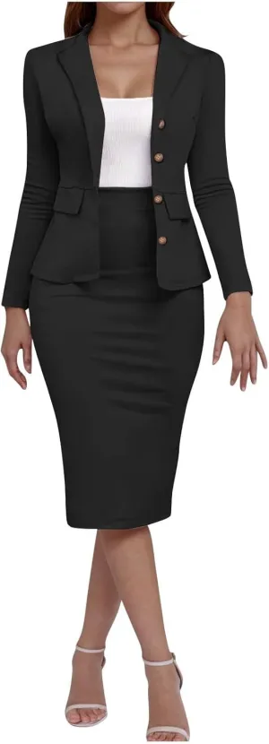 Women's Business Suit 2 Piece Long Sleeve Skirt Suit Set 2025 Lady Blazer Office Work Solid Slim Fit Jacket Outfits