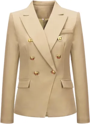 Women's Casual Blazer Solid Double Breasted Blazer Suit for Women Open Front Women Work Suit Jacket Blazers