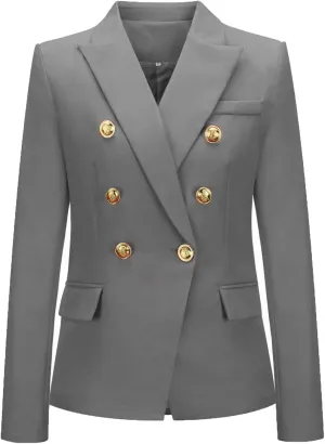 Women's Casual Blazer Solid Double Breasted Blazer Suit for Women Open Front Women Work Suit Jacket Blazers