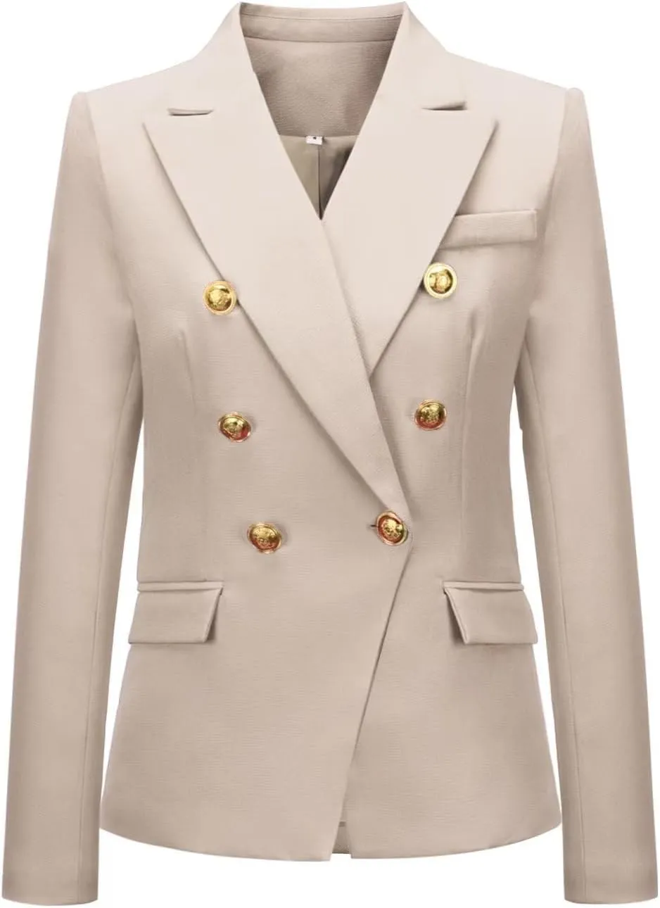 Women's Casual Blazer Solid Double Breasted Blazer Suit for Women Open Front Women Work Suit Jacket Blazers