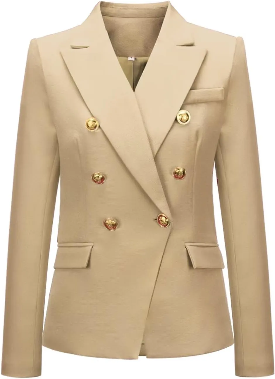 Women's Casual Blazer Solid Double Breasted Blazer Suit for Women Open Front Women Work Suit Jacket Blazers