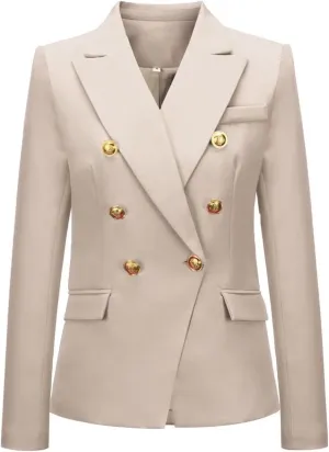 Women's Casual Blazer Solid Double Breasted Blazer Suit for Women Open Front Women Work Suit Jacket Blazers