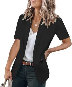 Women's Casual Blazers Business Casual Short Sleeve Blazer Work Office Dressy Suit Jackets Solid Button Lapel Blazer