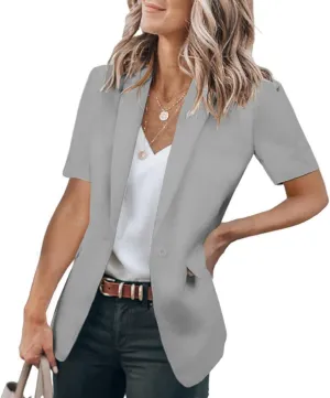 Women's Casual Blazers Business Casual Short Sleeve Blazer Work Office Dressy Suit Jackets Solid Button Lapel Blazer