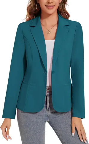Women's Casual Blazers Long Sleeve Lapel Suit Jacket Elegant Work Office Blazer Jackets *Teal Green,Size M*