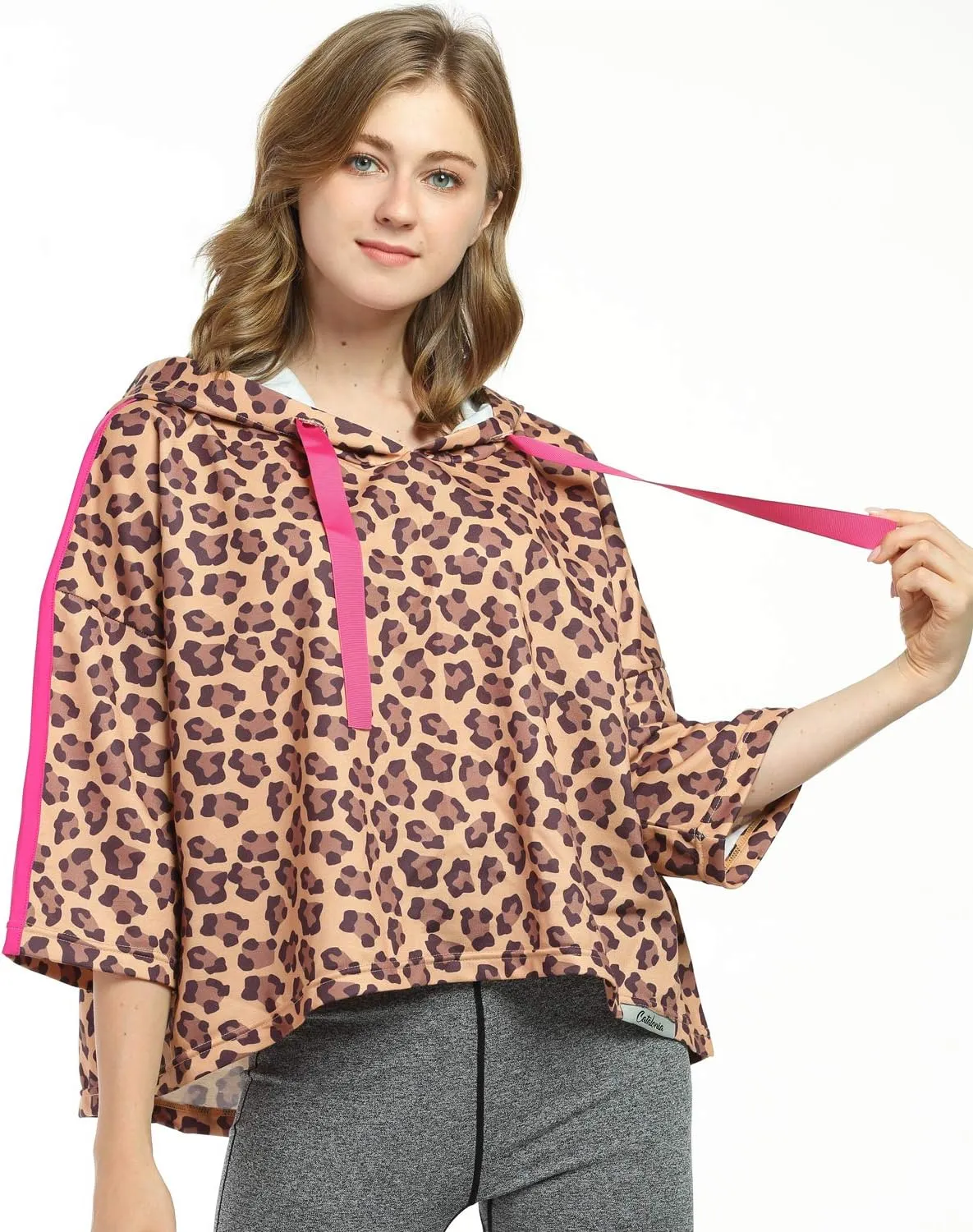 Womens Casual Cropped Hoodie, 3/4 Sleeve Loose Pullover Sweatshirt Crop Top
