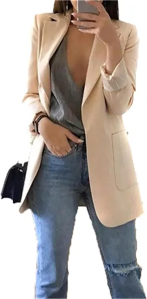 Women's Casual Lapel Jackets Long Sleeve Blazers with Pockets Basic Open Front Suits