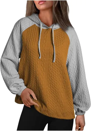 Women's Casual Oversized Hoodies Color Block Long Sleeve Sweatshirt Drawstring Hooded Pullover Top