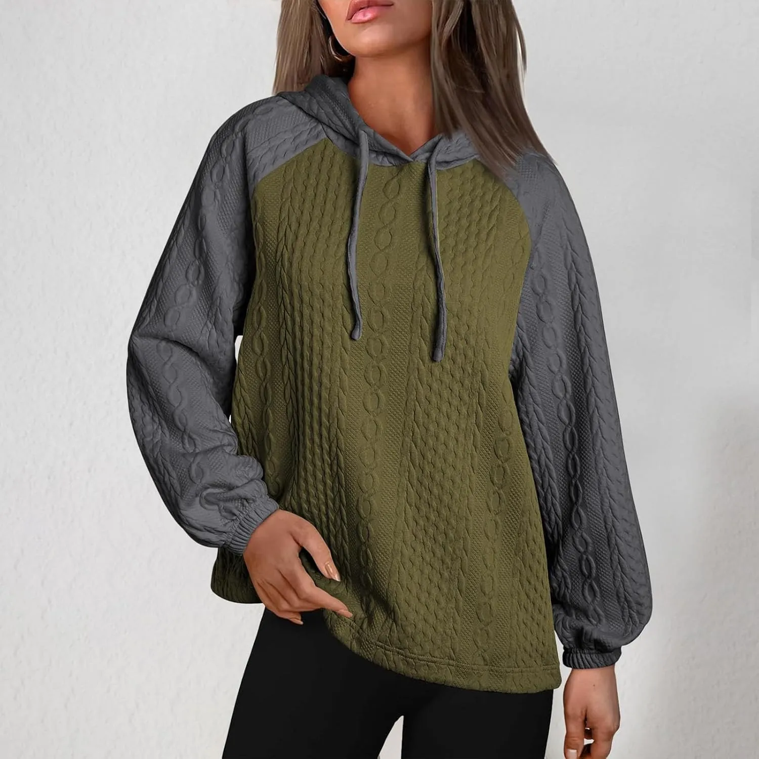 Women's Casual Oversized Hoodies Color Block Long Sleeve Sweatshirt Drawstring Hooded Pullover Top