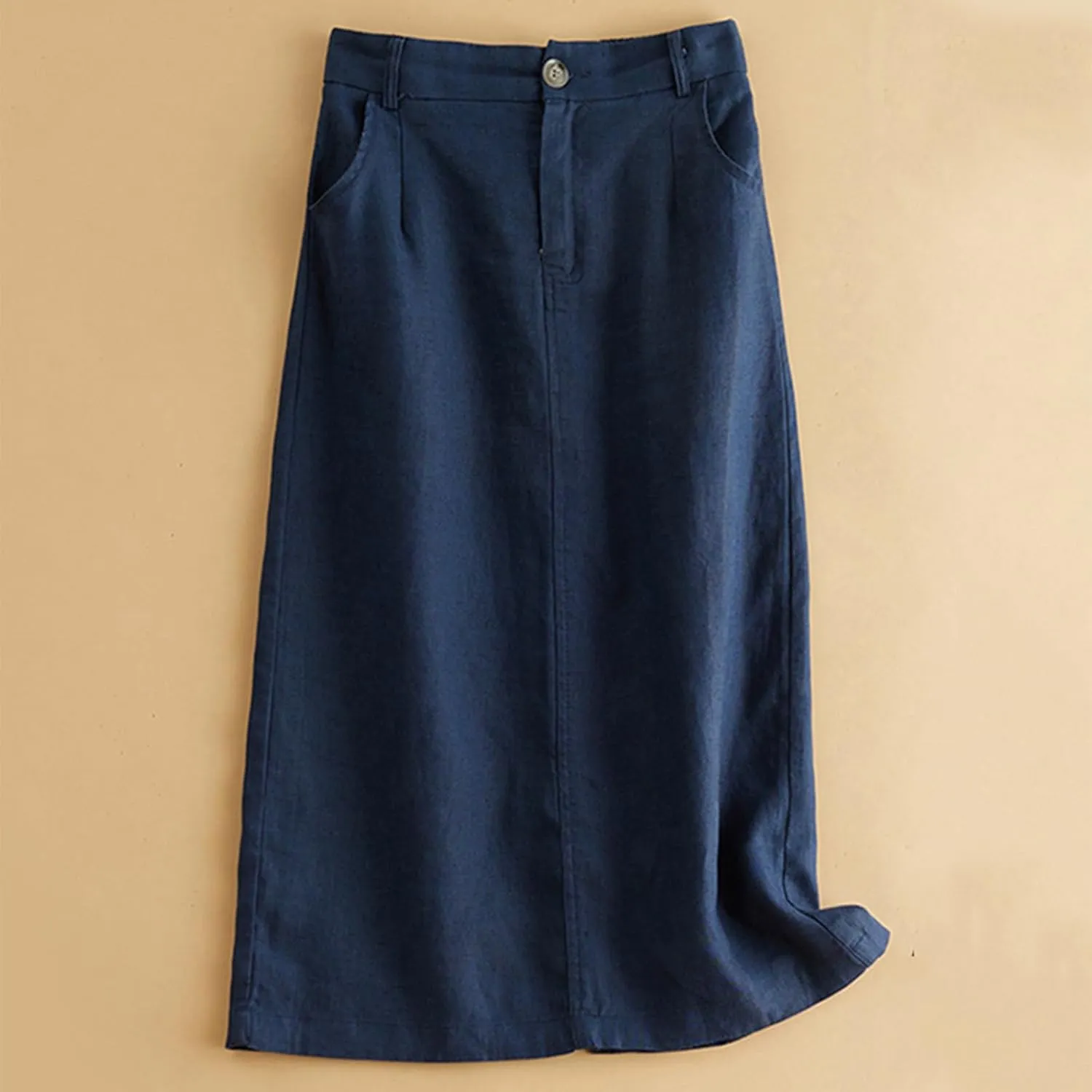 Womens Cotton Linen Skirts A Line Trendy 2025 Summer Casual Skirt Elastic High Waisted Midi Skirts with Pockets