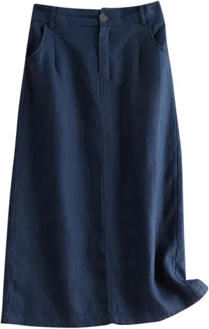 Womens Cotton Linen Skirts A Line Trendy 2025 Summer Casual Skirt Elastic High Waisted Midi Skirts with Pockets