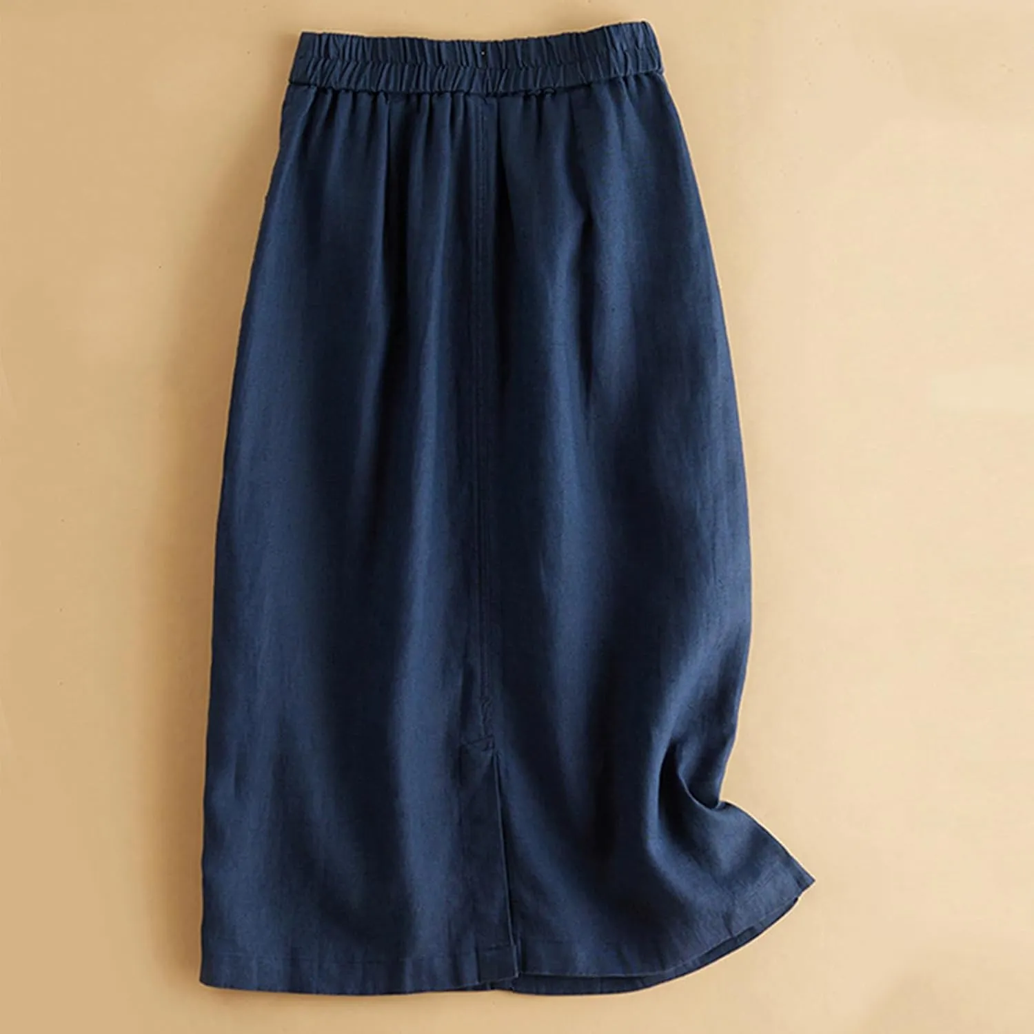 Womens Cotton Linen Skirts A Line Trendy 2025 Summer Casual Skirt Elastic High Waisted Midi Skirts with Pockets