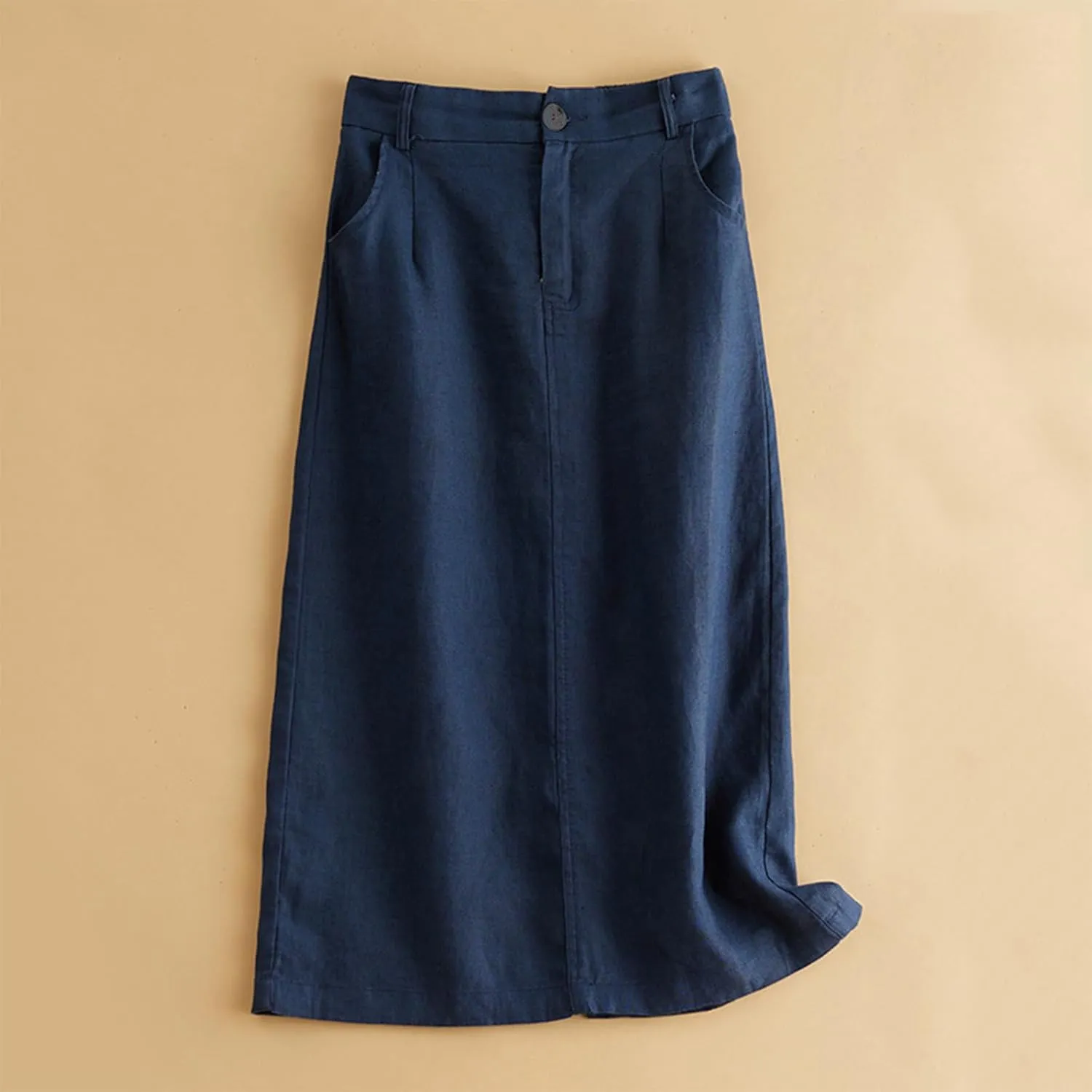 Womens Cotton Linen Skirts A Line Trendy 2025 Summer Casual Skirt Elastic High Waisted Midi Skirts with Pockets