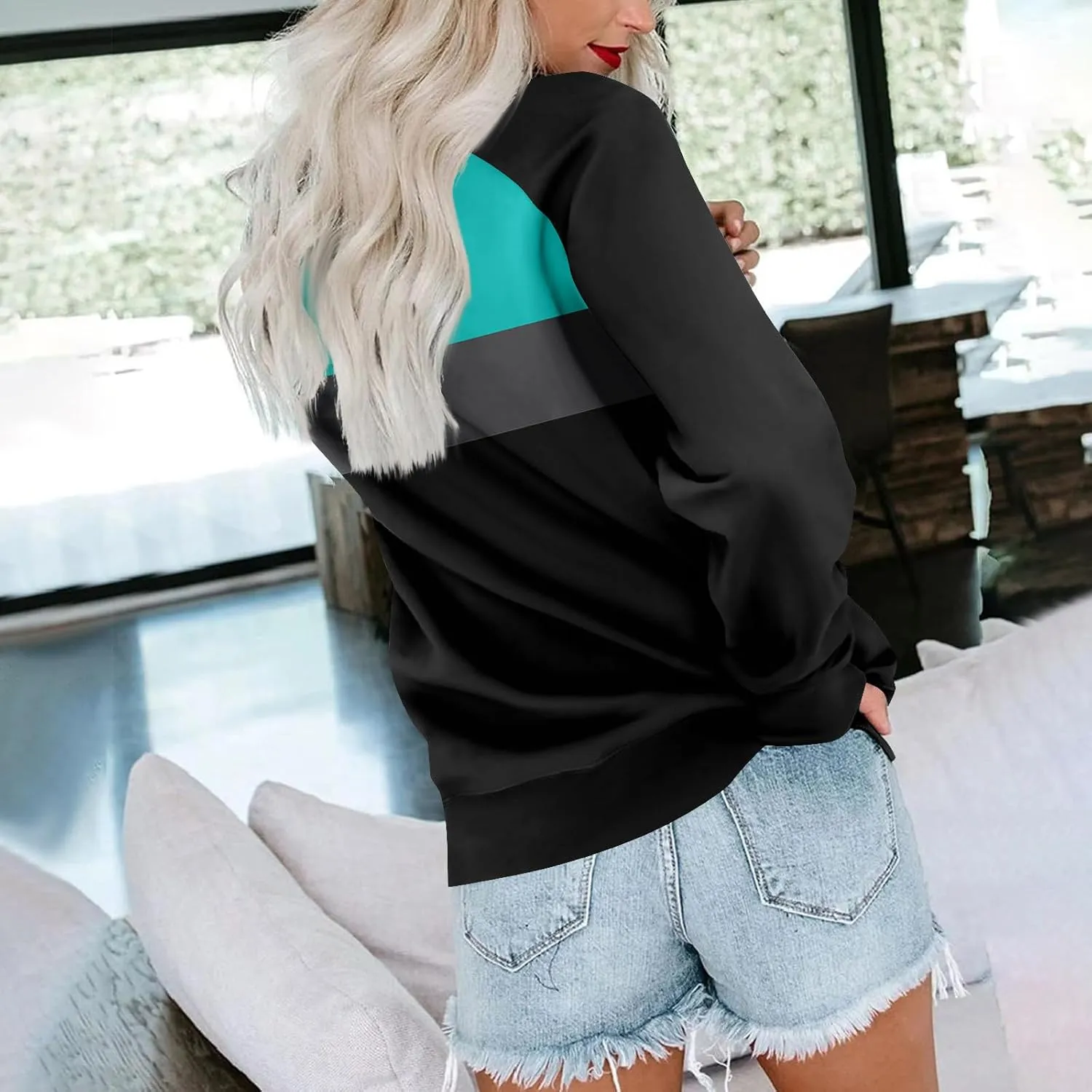 Womens Crewneck Sweatshirt Pullover Trendy Sweatshirts Cute Long Sleeve Y2k Fall Tops Outfits with Pockets