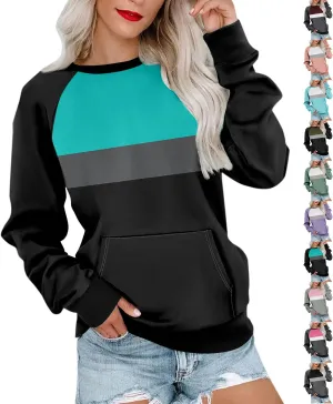 Womens Crewneck Sweatshirt Pullover Trendy Sweatshirts Cute Long Sleeve Y2k Fall Tops Outfits with Pockets
