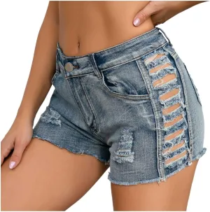 Women's Denim Shorts Mid-High Waisted Casual Stretch Trendy Summer Y2k Baggy Ladies Sexy Hot Jean Shorts Cutoff Jorts