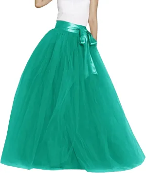 Women's Elastic High Waist Lace Up Puffy Skirt Solid Color Mesh Long Skirt Big Hem Ankle Length Maxi Skirt