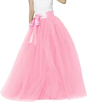 Women's Elastic High Waist Lace Up Puffy Skirt Solid Color Mesh Long Skirt Big Hem Ankle Length Maxi Skirt