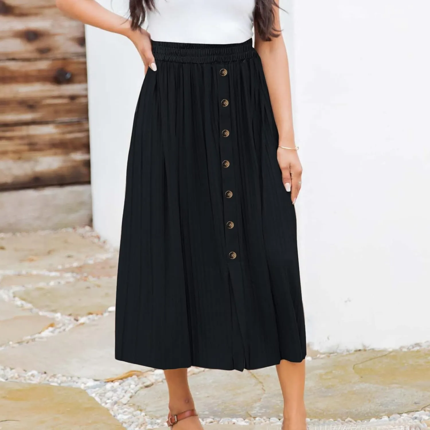 Women's Elastic Waist Skirts Party Shiny Accordion Pleated Midi Skirt Denim Skirts for Women Pleated Cheer Skirt