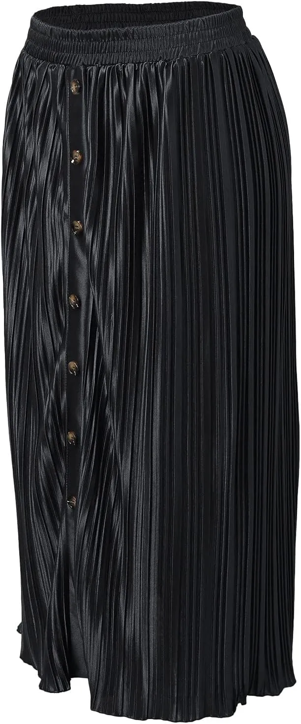 Women's Elastic Waist Skirts Party Shiny Accordion Pleated Midi Skirt Denim Skirts for Women Pleated Cheer Skirt