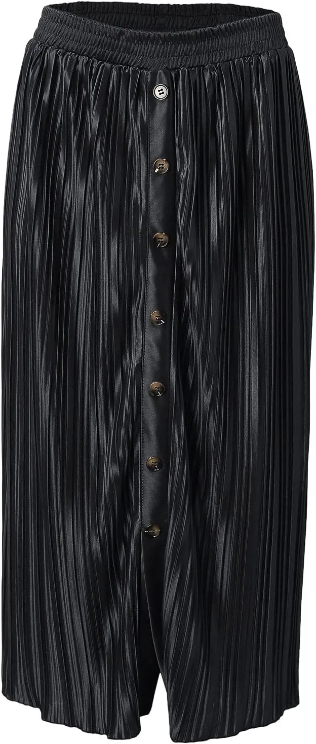 Women's Elastic Waist Skirts Party Shiny Accordion Pleated Midi Skirt Denim Skirts for Women Pleated Cheer Skirt