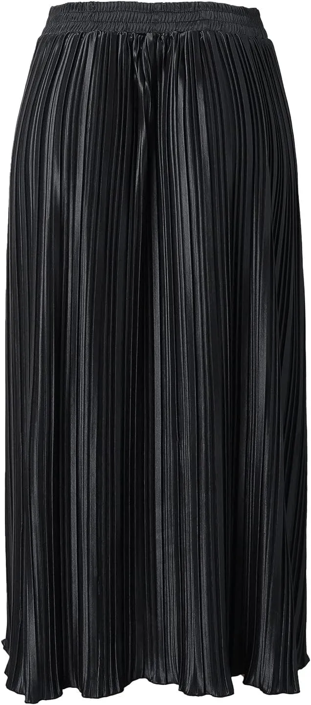 Women's Elastic Waist Skirts Party Shiny Accordion Pleated Midi Skirt Denim Skirts for Women Pleated Cheer Skirt