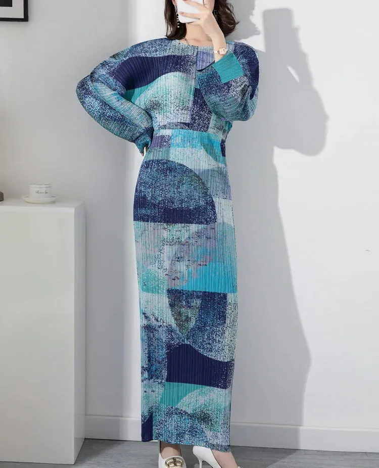 Women's Elegant Geometric Pleated Dress