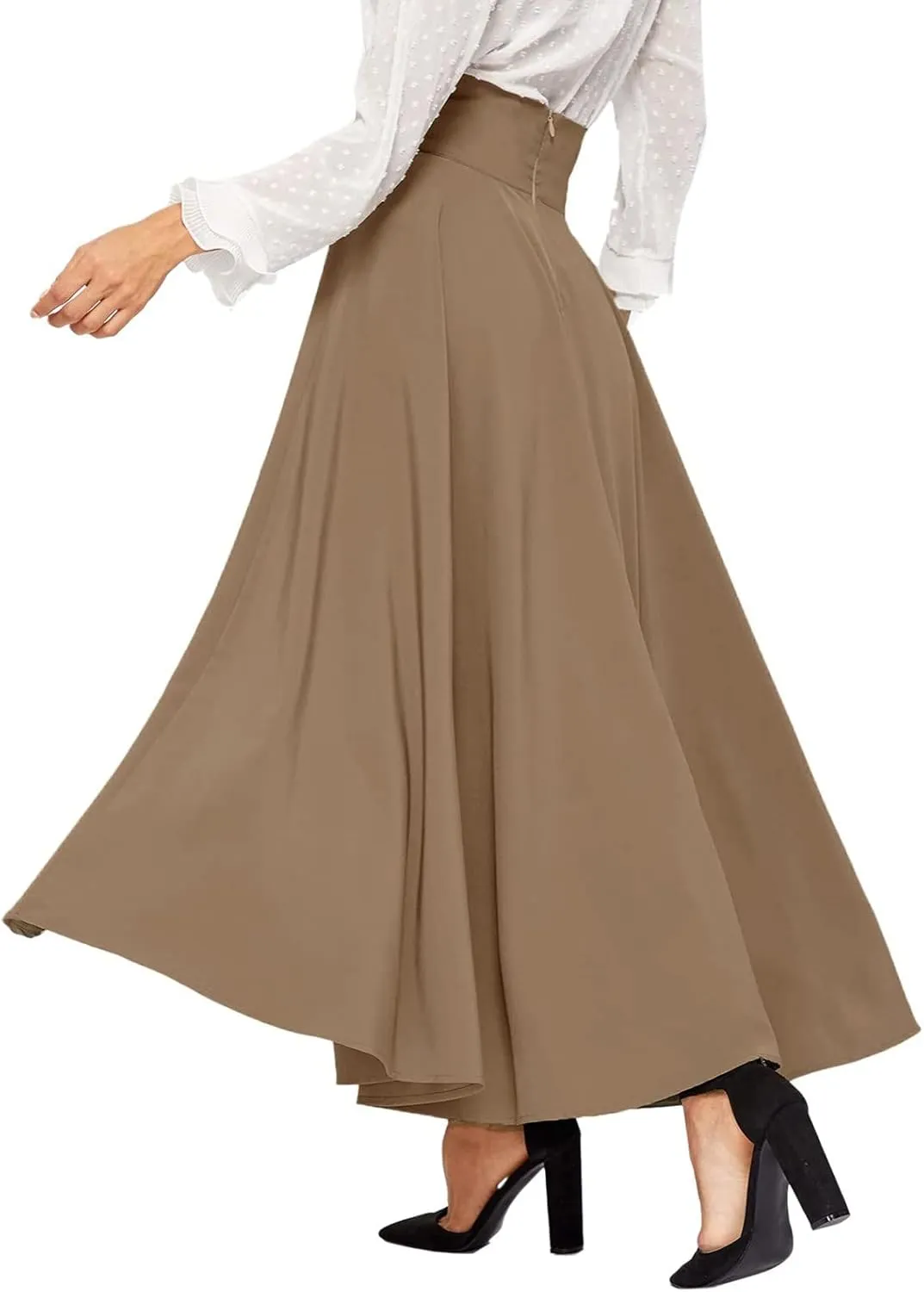 Women's Elegant High Waist Skirt Casual Solid Color Pleated Long Skirt Tie Front Ankle Length Maxi Skirts