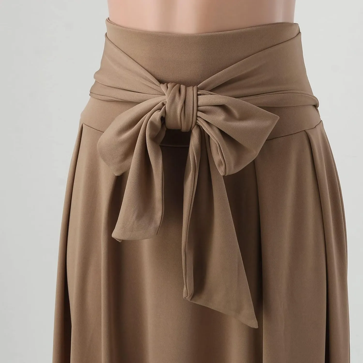 Women's Elegant High Waist Skirt Casual Solid Color Pleated Long Skirt Tie Front Ankle Length Maxi Skirts