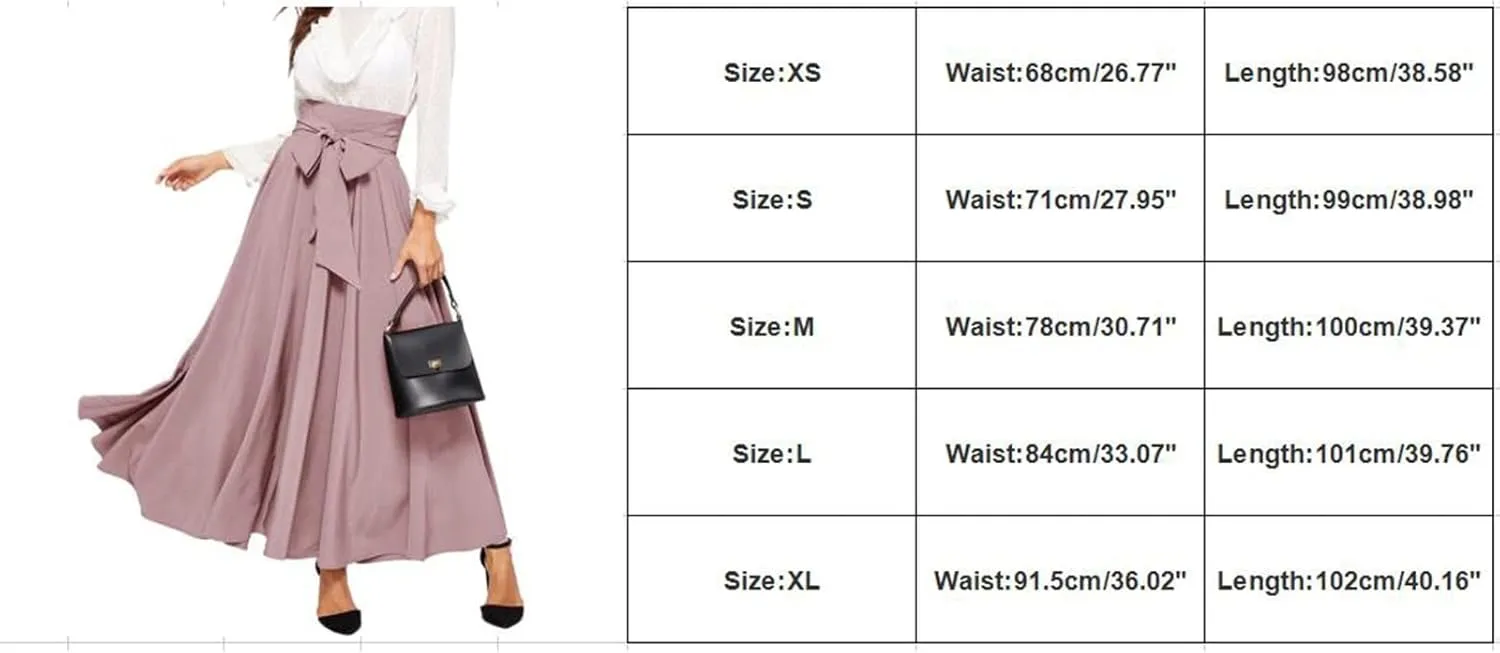 Women's Elegant High Waist Skirt Casual Solid Color Pleated Long Skirt Tie Front Ankle Length Maxi Skirts