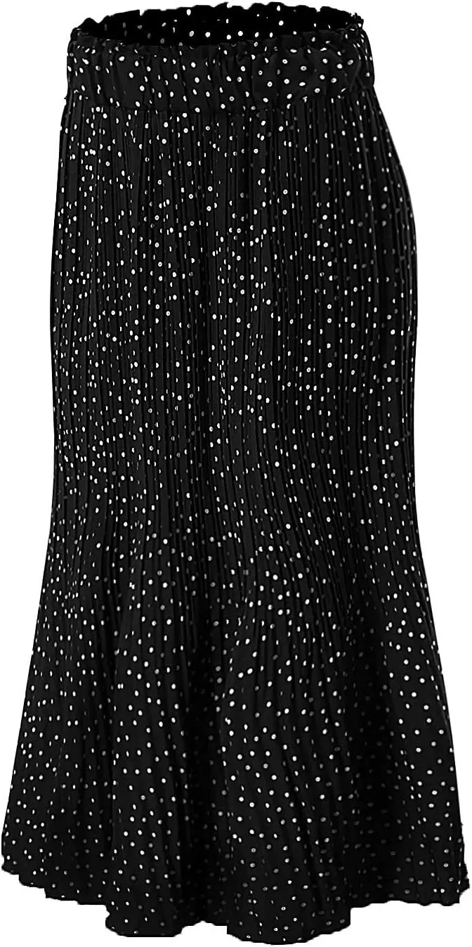 Women's Elegant Long Maxi Skirt Dot Women's Pleated Midi Casual Waist Maxi Skirt Pleated Cheer Skirt Ankle Skirts