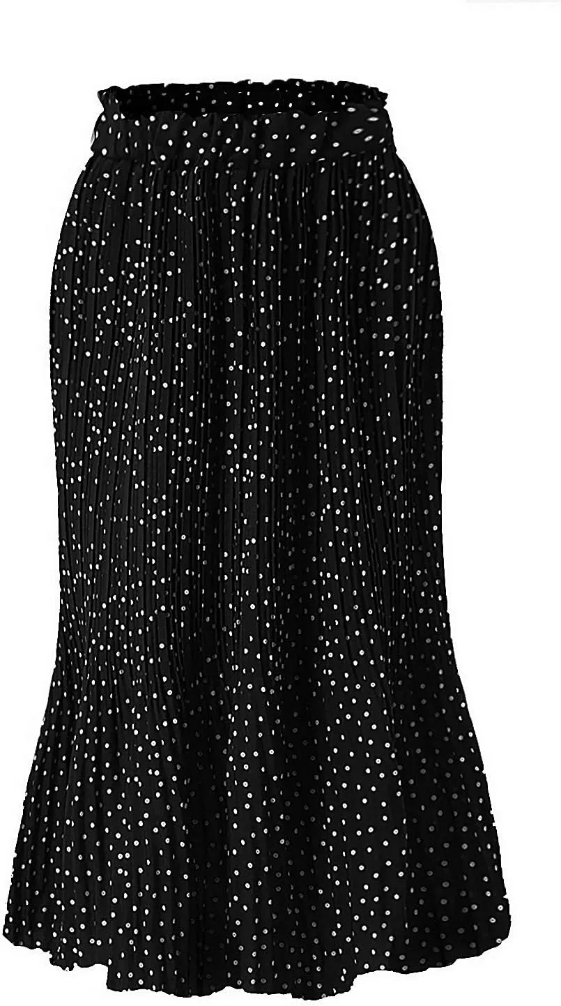 Women's Elegant Long Maxi Skirt Dot Women's Pleated Midi Casual Waist Maxi Skirt Pleated Cheer Skirt Ankle Skirts