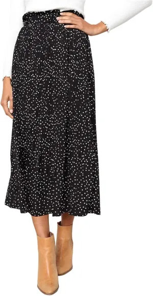 Women's Elegant Long Maxi Skirt Dot Women's Pleated Midi Casual Waist Maxi Skirt Pleated Cheer Skirt Ankle Skirts