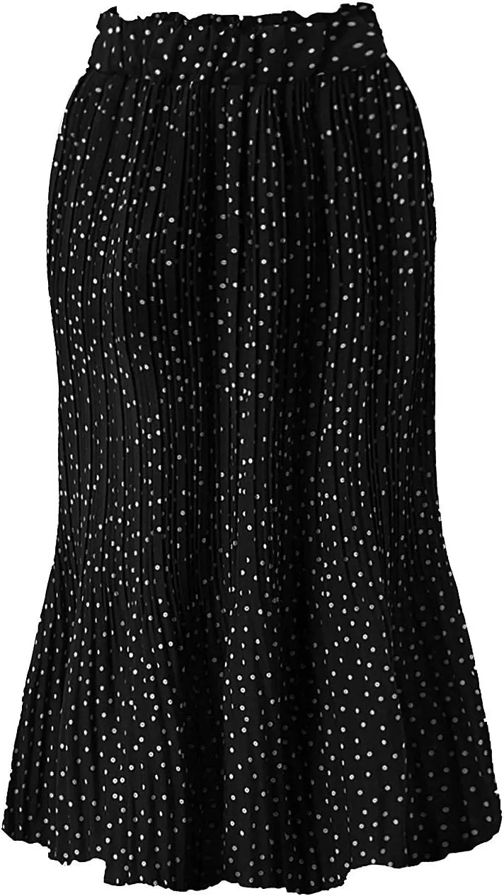Women's Elegant Long Maxi Skirt Dot Women's Pleated Midi Casual Waist Maxi Skirt Pleated Cheer Skirt Ankle Skirts