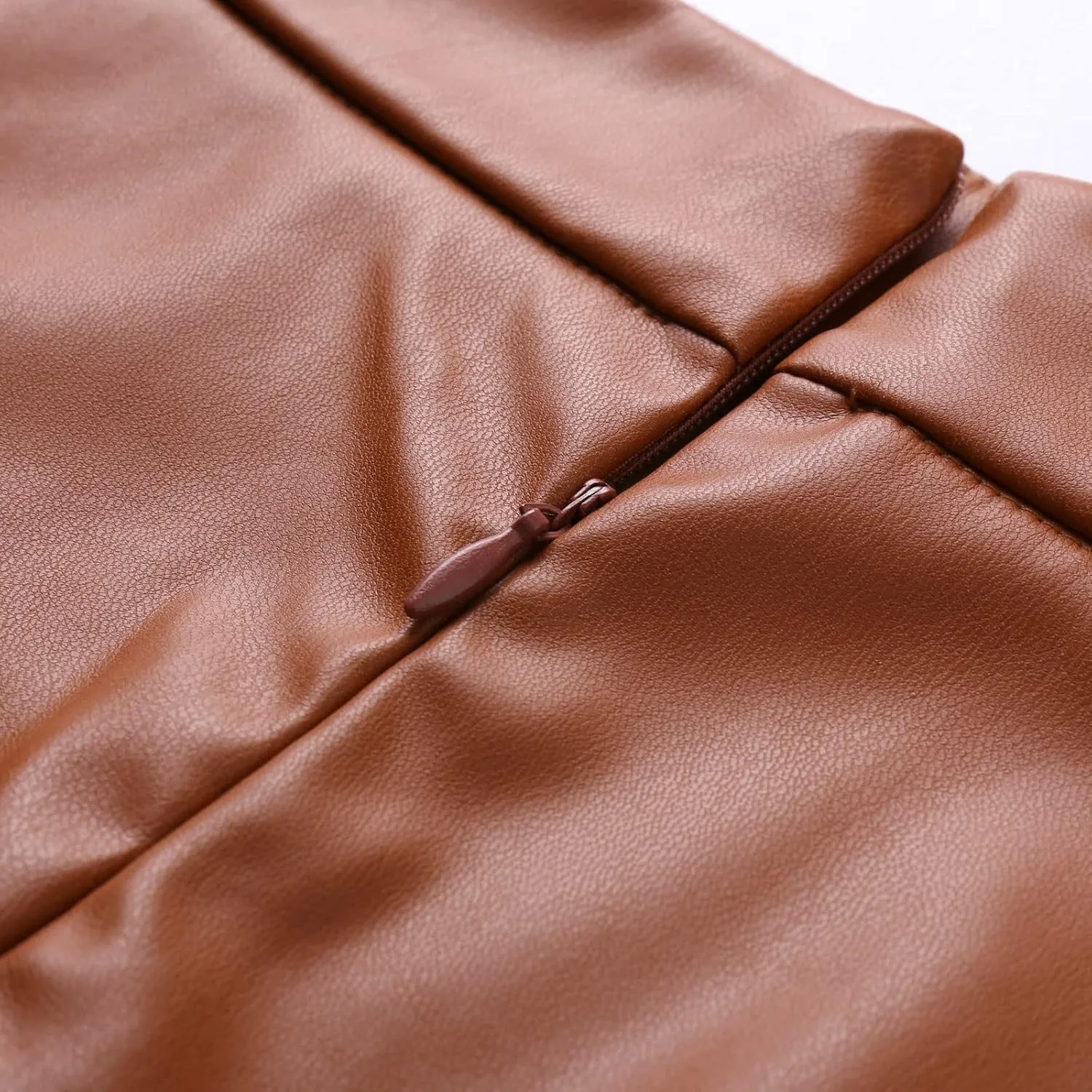 Womens Faux Leather Skirts Casual High Waist Midi Skirt Fashion Slim A Line Pleated Skirt Fall Warm Knee Length Skirt