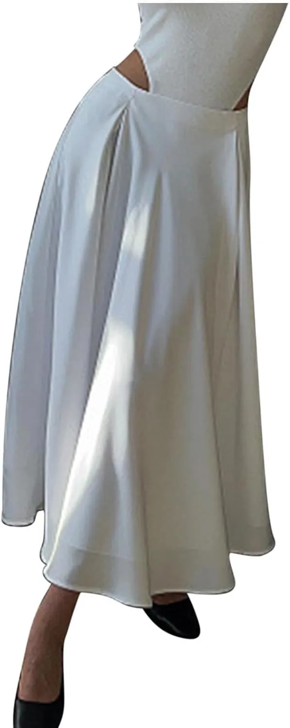 Women's Flowy Casual Long Skirt, Fashion Pleated Ruffle Hem A-Line Midi Skirts Elegance Comfy Evening Party Clothes