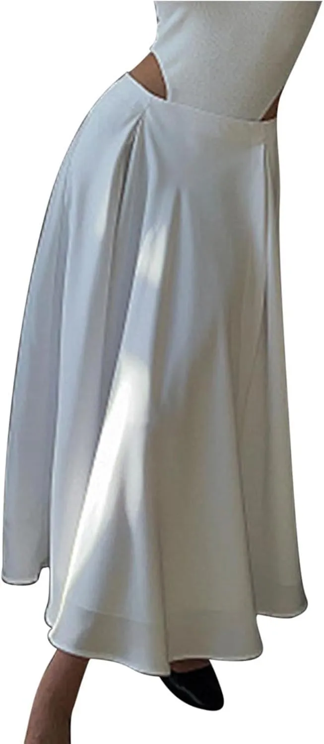 Women's Flowy Casual Long Skirt, Fashion Pleated Ruffle Hem A-Line Midi Skirts Elegance Comfy Evening Party Clothes