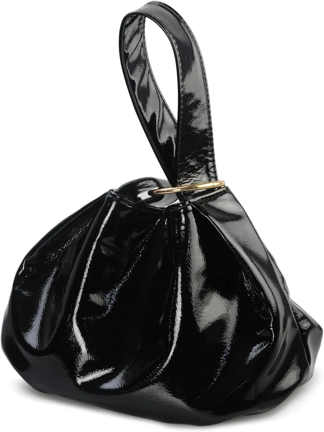 Women's Glossy Clutch Patent Vegan Leather Hobo Top Handle Bag Small Tote