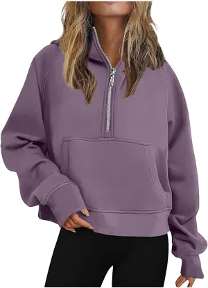 Women's Half Zip Up Hoodie Long Sleeve Hooded Sweatshirt Solid Color Oversized Sweatshirt Casual Sweaters for Trendy