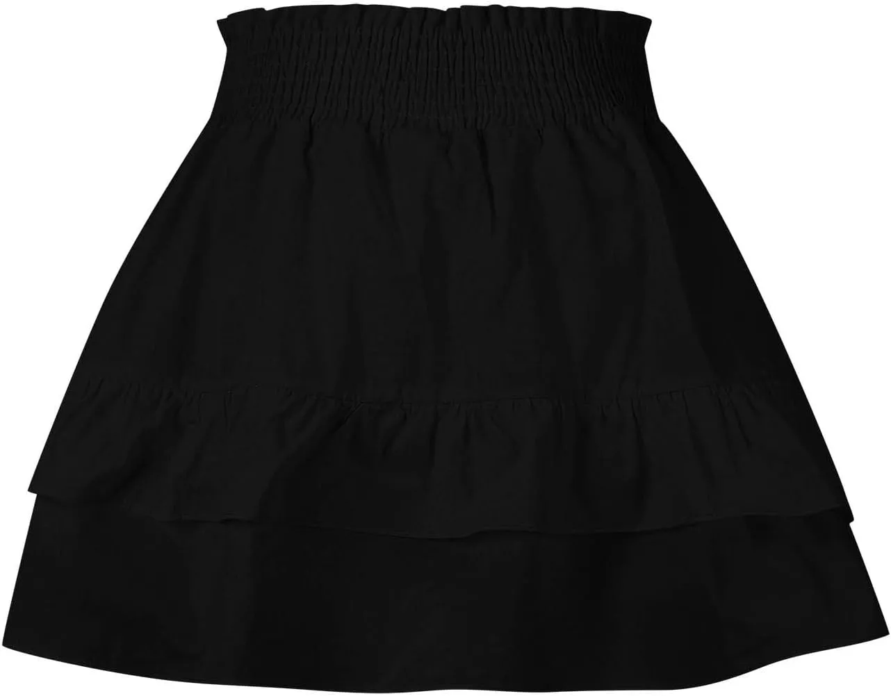 Women's High Waist Cotton Mini Skirts Flowy Ruffle Casual A-Line Short Skirt Summer Layered Pleated Beach Skirt