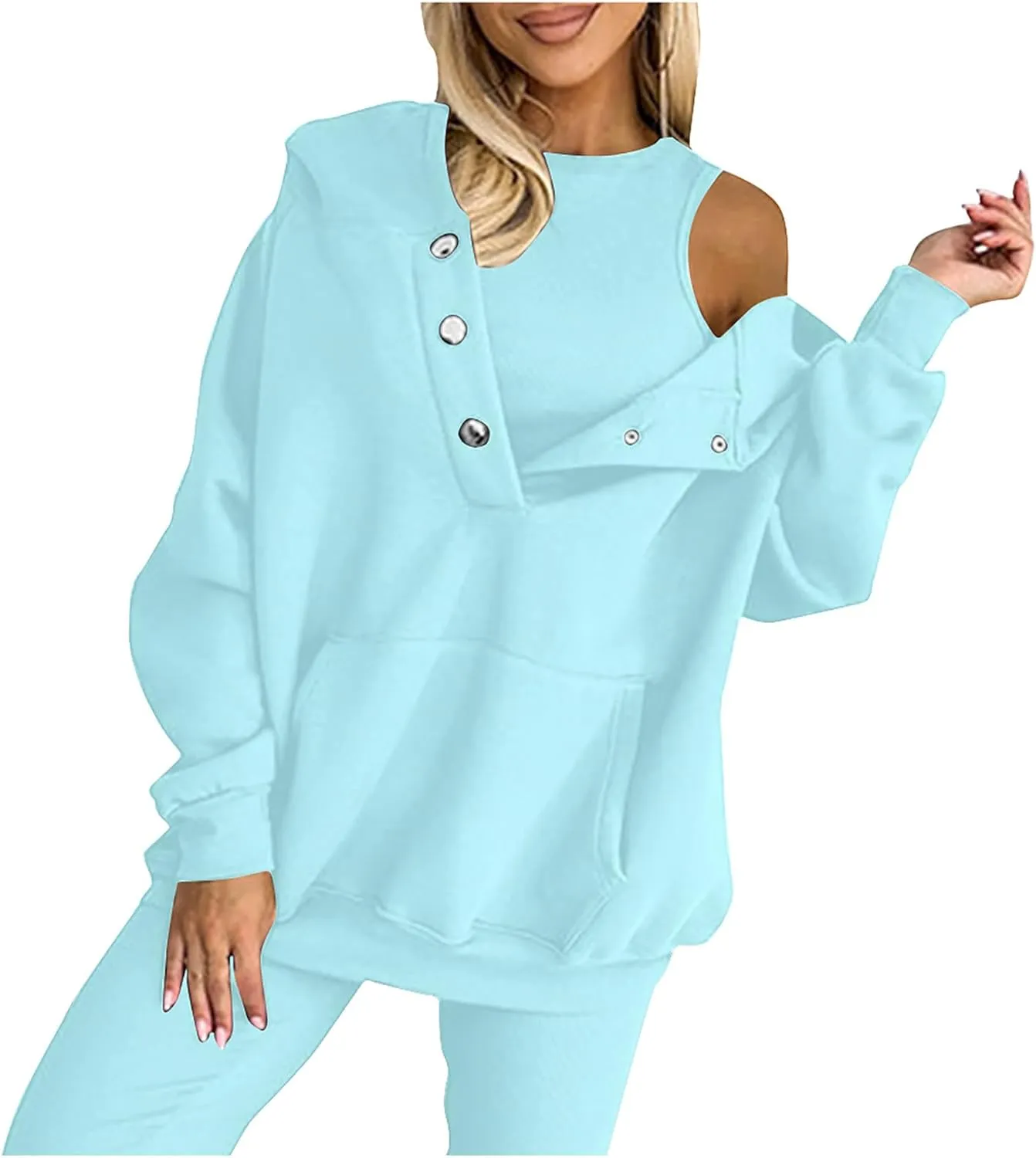 Women's Hoodies Pullover Button Down Oversized Sweatshirts Long Sleeve Pullove Tops 2024 Fall Fashion Streetwear