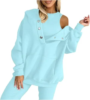 Women's Hoodies Pullover Button Down Oversized Sweatshirts Long Sleeve Pullove Tops 2024 Fall Fashion Streetwear