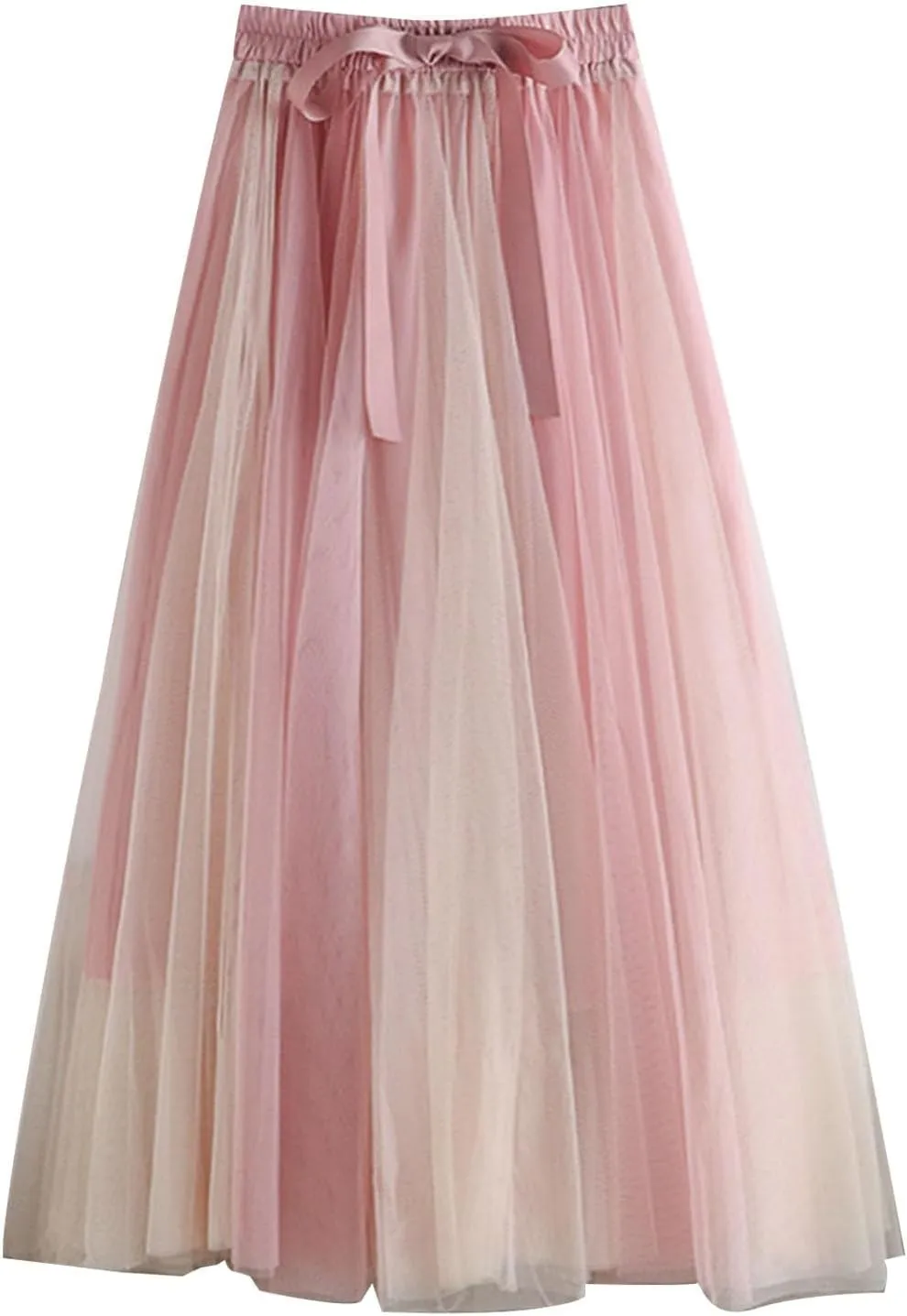 Women's Long Rainbow A Line Tulle Skirts High Waisted Pleated Flowy Fairy Skirt A Line Bridesmaid Wedding Midi Skirt