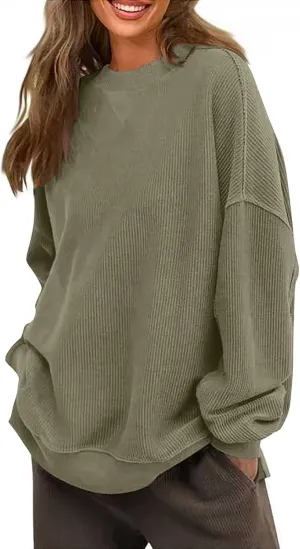 Womens Long Sleeve Tops 2025 Loose Crewneck Sweatshirt Trendy Casual Loose Fit Spring Fashion Pullover Knit Outfit