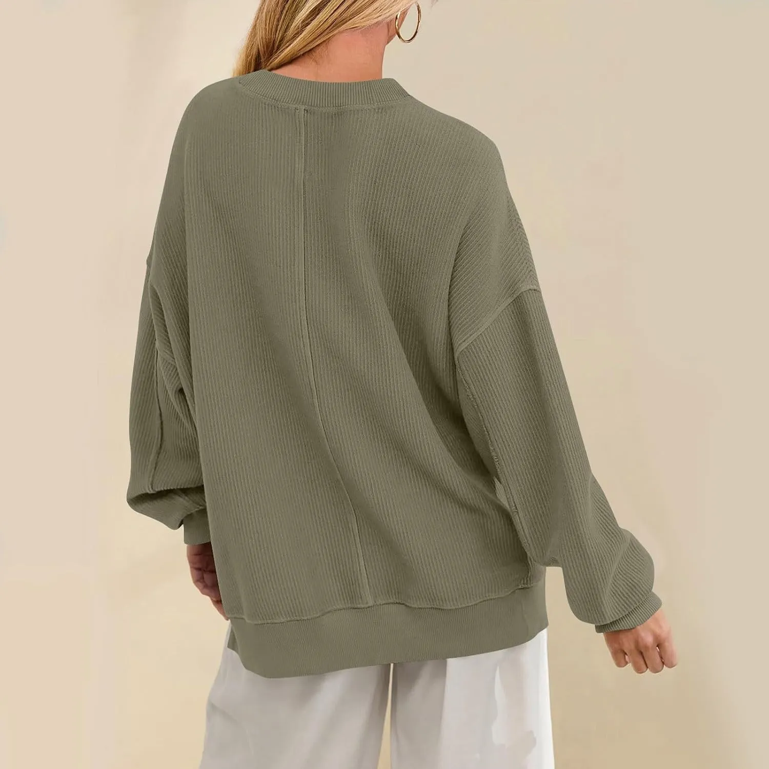 Womens Long Sleeve Tops 2025 Loose Crewneck Sweatshirt Trendy Casual Loose Fit Spring Fashion Pullover Knit Outfit