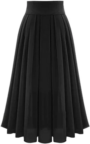 Womens Maxi Pleated Skirt High Waisted Flowy Swing A-Line Skirt Dress Summer Elegant Solid Wedding Chiffon Long Skirts